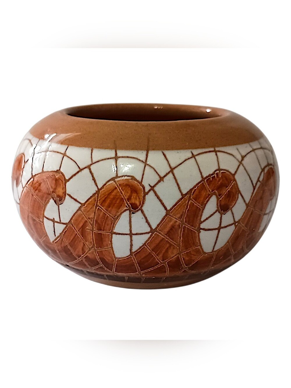 MINI Tile Affect Bowl Vase Mosaic Pottery Handmade Miniature Wave‎ Design Glazed - Picture 8 of 16